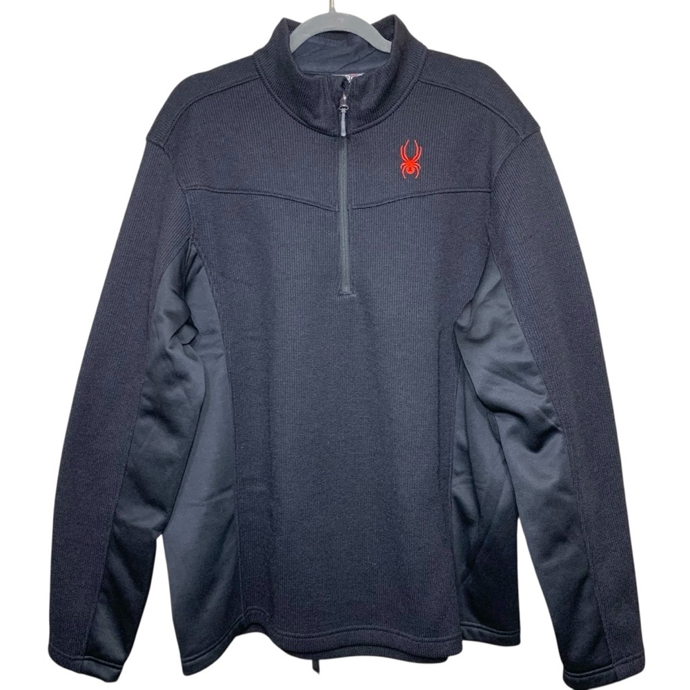 Spyder Outbound Black Sweater Jacket Fleeced 1/4 Zip Knit Jersey Pullover 2XL